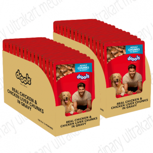 Drools Adult Real Chicken and Chicken Liver Chunks in Gravy (Pack of 30 Sachet)