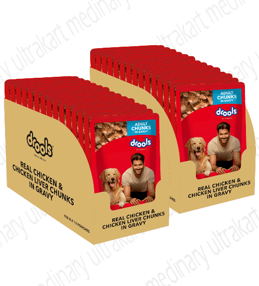 Drools Adult Real Chicken and Chicken Liver Chunks in Gravy (Pack of 30 Sachet)
