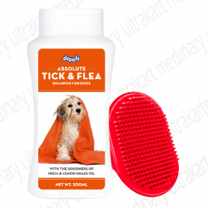 Drools Combo of Tick and Flea Repellent Shampoo for Dogs, 200ml with 1 Free Bathing and Grooming Hand Brush