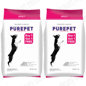 Purepet Chicken and Milk Adult Food, 1.1 kg (Buy 1 Get 1 Free)