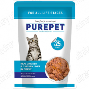 Purepet Wet Cat Food, Real Chicken and Chicken Liver in Gravy, 24 Pouches (24 x 70g)