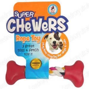 TOY DENTAL COTTON BONE FOR PETS/DOGS/CATS RED SMALL